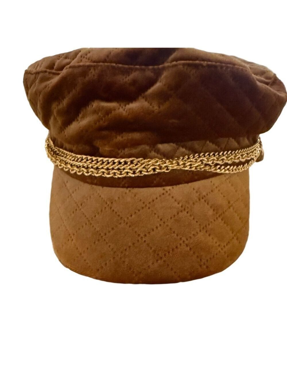 Vince Camuto Gold Quilted Hat with Gold Chain